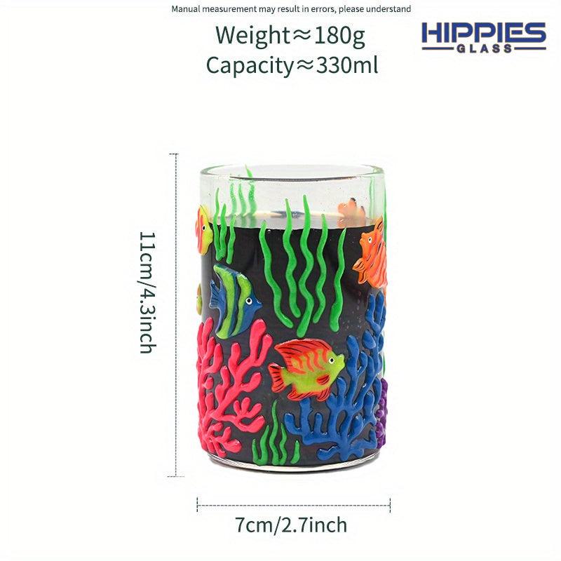 3D Cartoon Glass Cup Hand Painted Deep Sea Theme Luminous Drinking Cup
