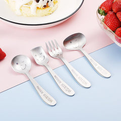 304 Stainless Steel Kids Tableware Set, Fork and Spoon, Happy Face Spoon