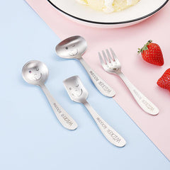 304 Stainless Steel Kids Tableware Set, Fork and Spoon, Happy Face Spoon