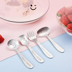 304 Stainless Steel Kids Tableware Set, Fork and Spoon, Happy Face Spoon
