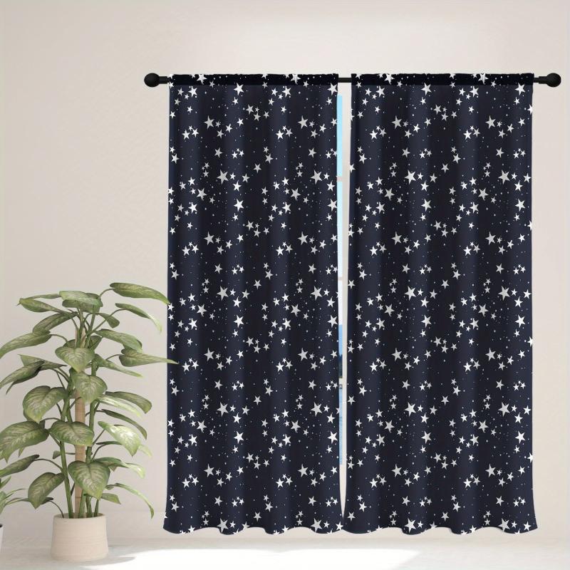 2pcs Stars Space Rocket Spaceship Printed Curtains For Bedroom