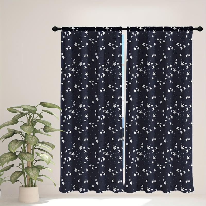 2pcs Stars Space Rocket Spaceship Printed Curtains For Bedroom