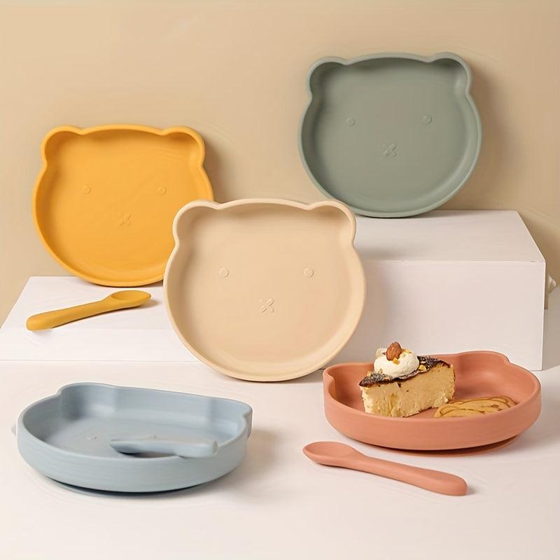Children's Silicone Dinner Plate Cat Face Cartoon Tray with Suction Cups