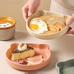 Children's Silicone Dinner Plate Cat Face Cartoon Tray with Suction Cups