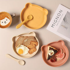 Children's Silicone Dinner Plate Cat Face Cartoon Tray with Suction Cups