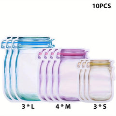 Reusable Mason Jar Bottle Bag Nut Cracker Snack Zipper Sealed Food Storage Bag