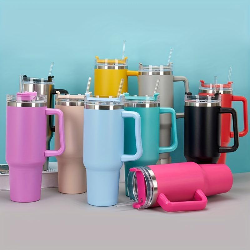 Stainless Steel Vacuum Flask - Insulated Cup with Handle and Straw