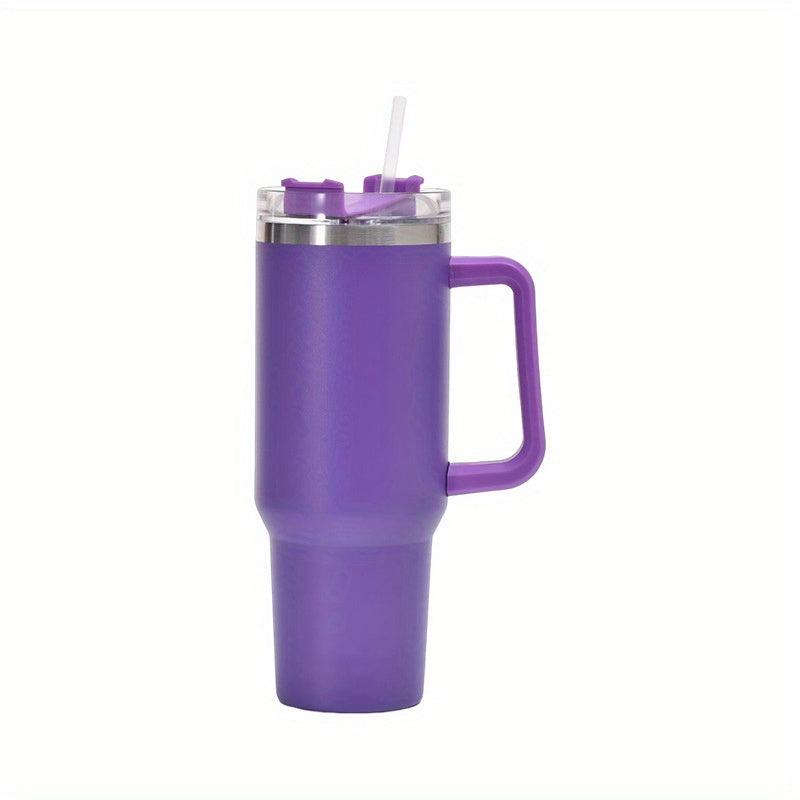 Stainless Steel Vacuum Flask - Insulated Cup with Handle and Straw