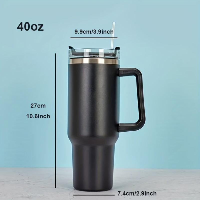 Stainless Steel Vacuum Flask - Insulated Cup with Handle and Straw
