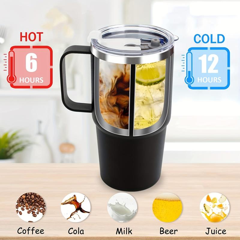 Stainless Steel Vacuum Flask - Insulated Cup with Handle and Straw