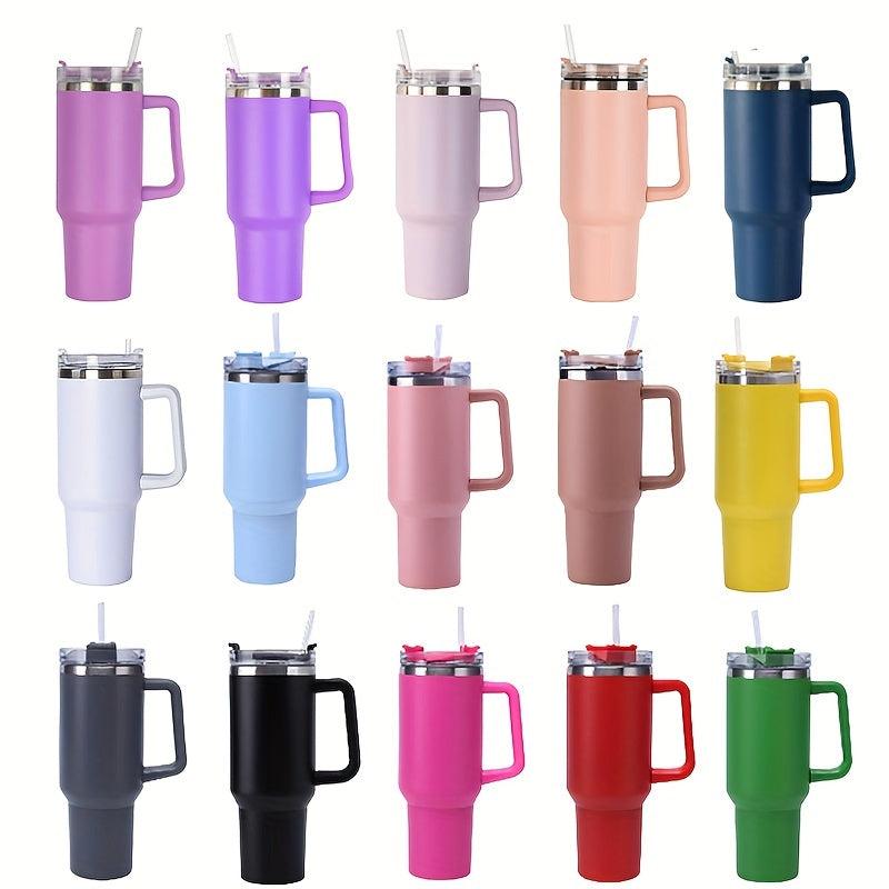Stainless Steel Vacuum Flask - Insulated Cup with Handle and Straw