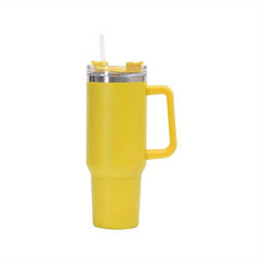 Stainless Steel Vacuum Flask - Insulated Cup with Handle and Straw