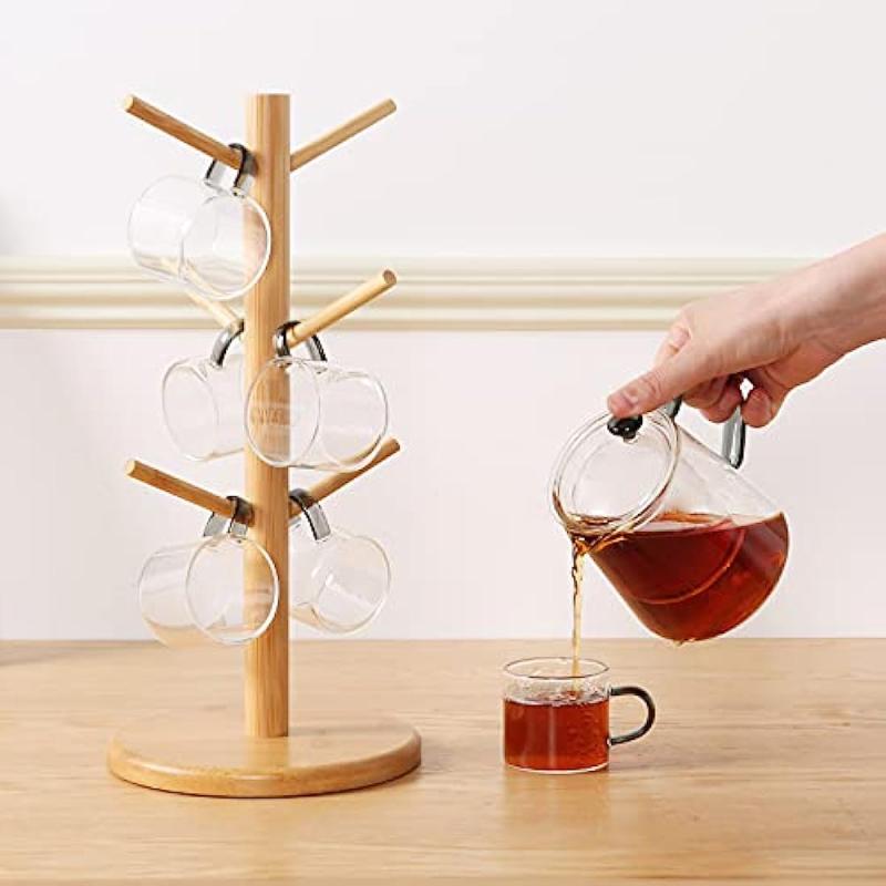 Bamboo Mug Holder Tree Coffee Cup and Tea Cup Organizer with 6 Hooks