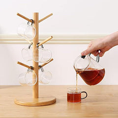 Bamboo Mug Holder Tree Coffee Cup and Tea Cup Organizer with 6 Hooks