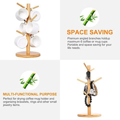 Bamboo Mug Holder Tree Coffee Cup and Tea Cup Organizer with 6 Hooks