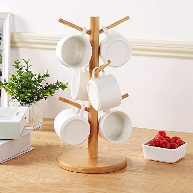 Bamboo Mug Holder Tree Coffee Cup and Tea Cup Organizer with 6 Hooks