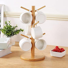 Bamboo Mug Holder Tree Coffee Cup and Tea Cup Organizer with 6 Hooks