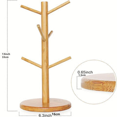 Bamboo Mug Holder Tree Coffee Cup and Tea Cup Organizer with 6 Hooks