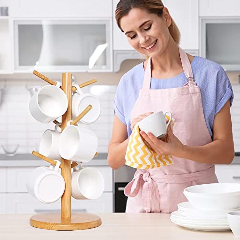 Bamboo Mug Holder Tree Coffee Cup and Tea Cup Organizer with 6 Hooks