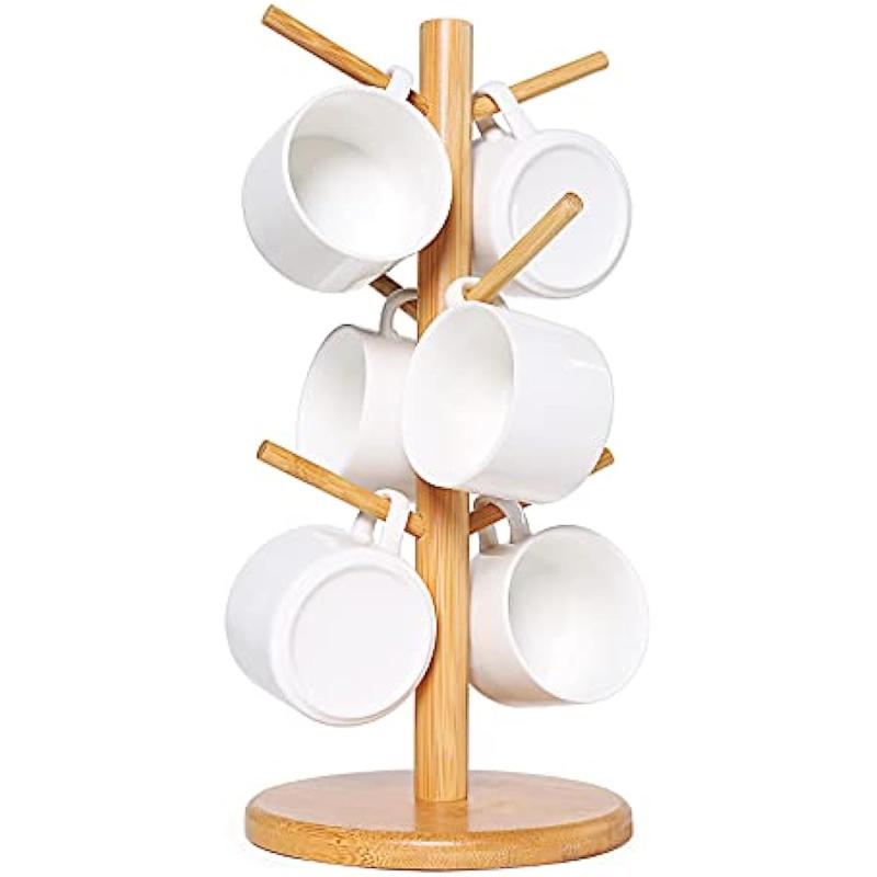 Bamboo Mug Holder Tree Coffee Cup and Tea Cup Organizer with 6 Hooks
