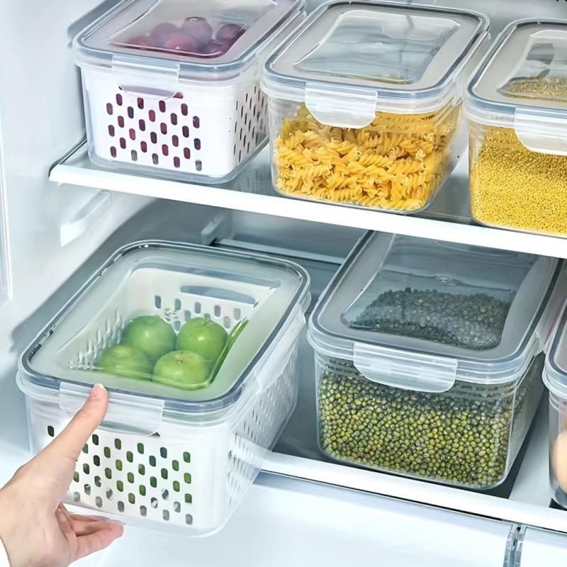 3pcs Sealed Fresh Keeping Boxes Drainage Tank Refrigerator Storage Box