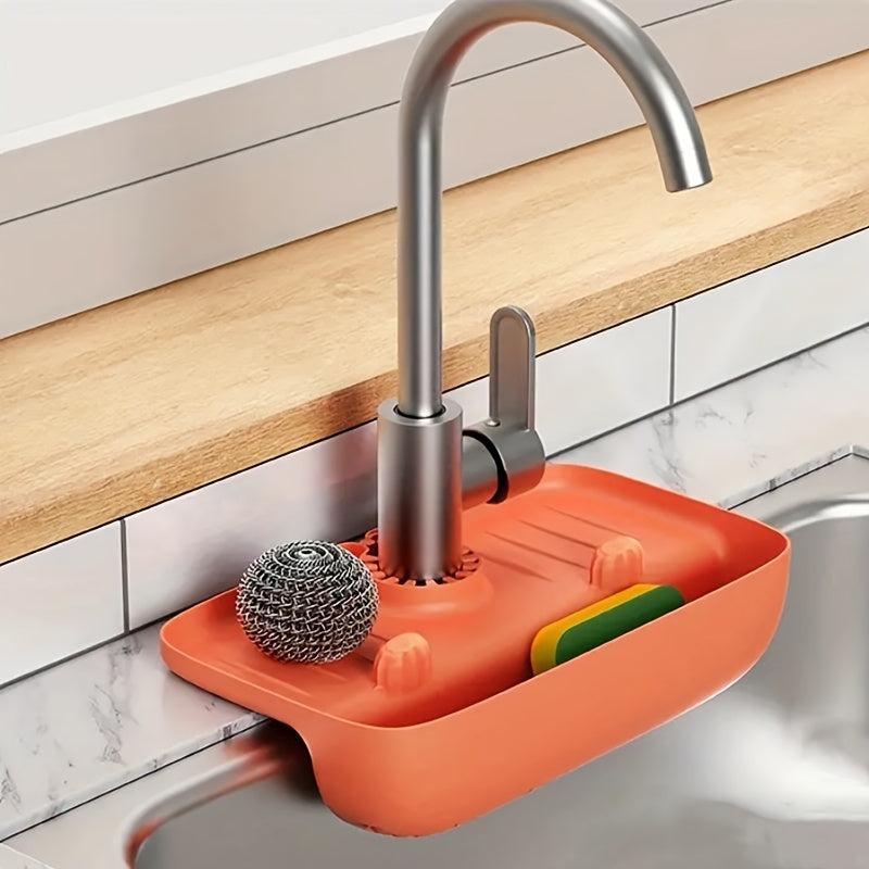 Sink Faucet Splash Guard & Drain Rack Silicone Kitchen Sink Water Collection Pad