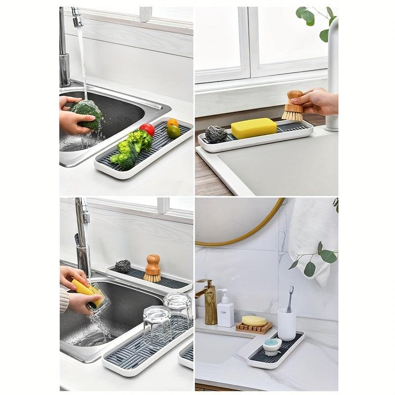 Kitchen Storage Drain Tray Dish Drying Rack Sponge Holder Countertop Organizer