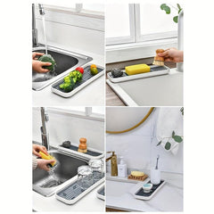 Kitchen Storage Drain Tray Dish Drying Rack Sponge Holder Countertop Organizer