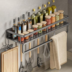 Gray Spice Rack Organizer Wall Mount - 15 Hanging Seasoning Organizer Shelf