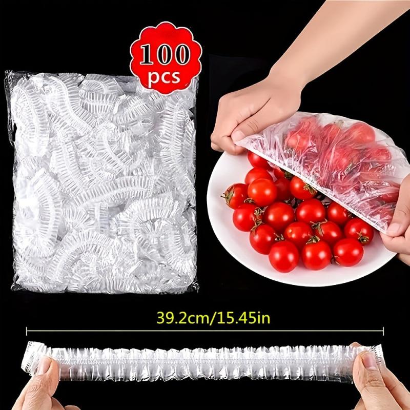 Disposable PE Plastic Wrap Cover with Elastic - Shower Cap for Dishes