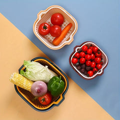 6pcs Set Double Layer Vegetable Washing Basin Drain Baskets