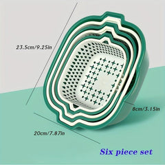 6pcs Set Double Layer Vegetable Washing Basin Drain Baskets