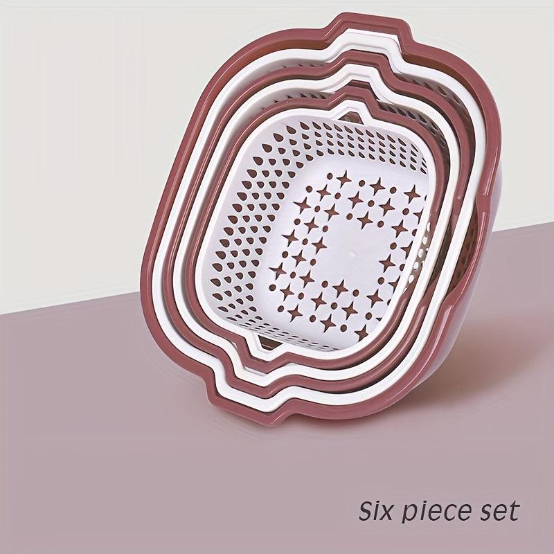 6pcs Set Double Layer Vegetable Washing Basin Drain Baskets