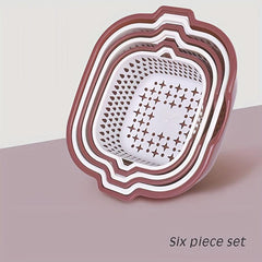 6pcs Set Double Layer Vegetable Washing Basin Drain Baskets