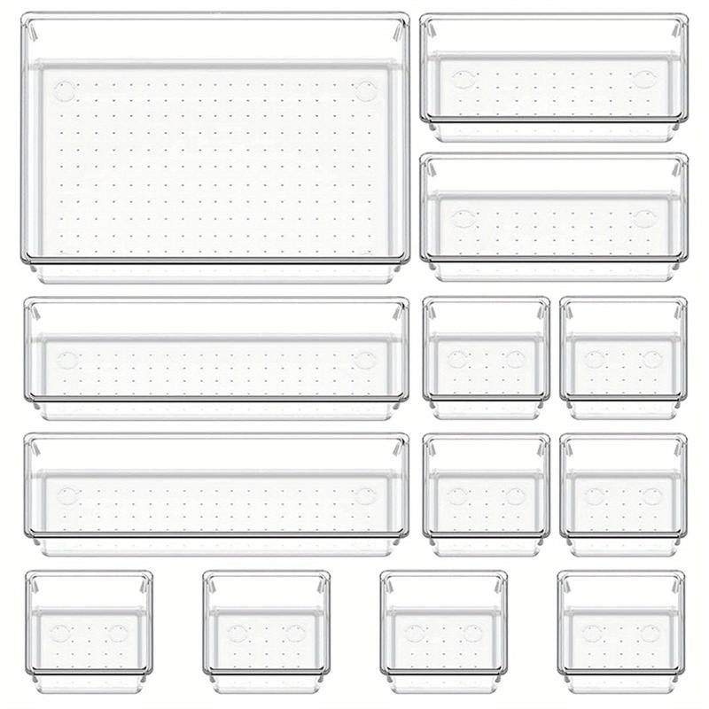 13 Pcs Utensil Desk Drawer Organizers Clear Plastic Storage Bins Tray Dividers