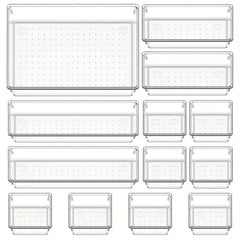 13 Pcs Utensil Desk Drawer Organizers Clear Plastic Storage Bins Tray Dividers