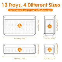 13 Pcs Utensil Desk Drawer Organizers Clear Plastic Storage Bins Tray Dividers