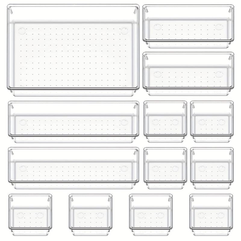 13 Pcs Utensil Desk Drawer Organizers Clear Plastic Storage Bins Tray Dividers