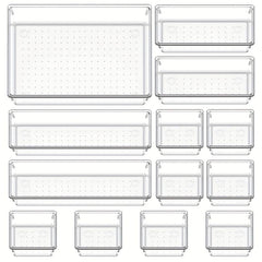 13 Pcs Utensil Desk Drawer Organizers Clear Plastic Storage Bins Tray Dividers