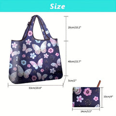 Butterfly Print Shoulder Tote Bag Washable Reusable Shopping Bag