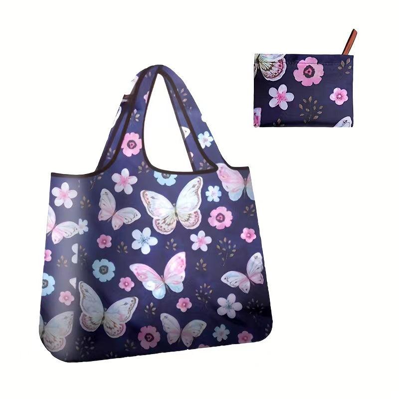 Butterfly Print Shoulder Tote Bag Washable Reusable Shopping Bag