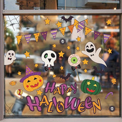 2pcs Halloween Wall Stickers Pumpkin Bunting Skull Window Film