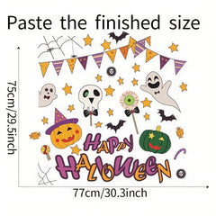 2pcs Halloween Wall Stickers Pumpkin Bunting Skull Window Film