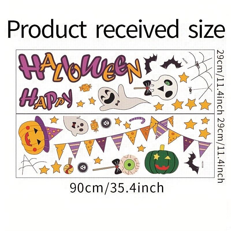 2pcs Halloween Wall Stickers Pumpkin Bunting Skull Window Film