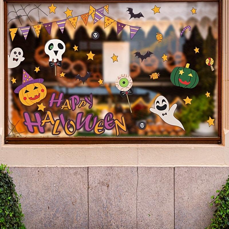 2pcs Halloween Wall Stickers Pumpkin Bunting Skull Window Film