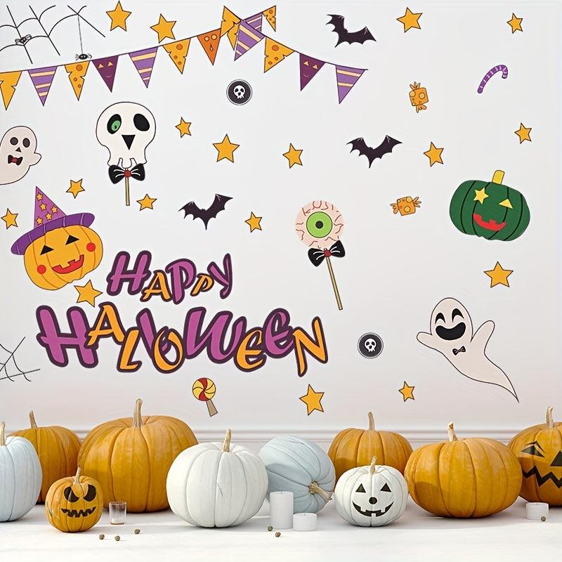 2pcs Halloween Wall Stickers Pumpkin Bunting Skull Window Film