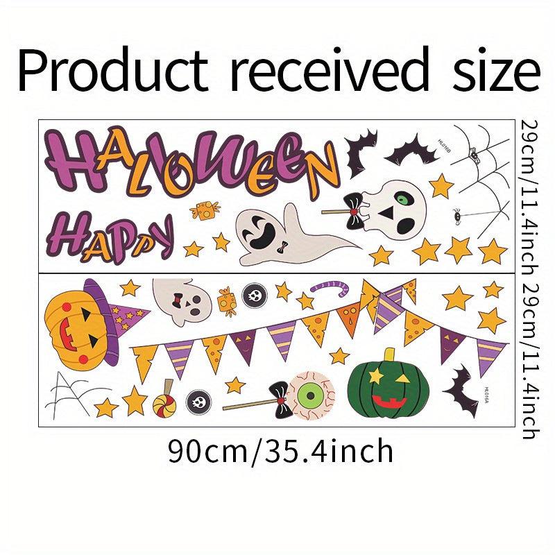 2pcs Halloween Wall Stickers Pumpkin Bunting Skull Window Film