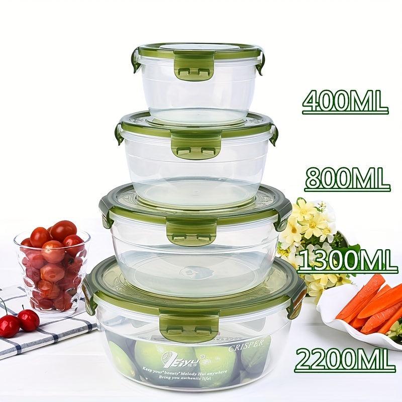 4pcs Leakproof Storage Box Set 2200ML 1300ML 800ML 400ML Green Red