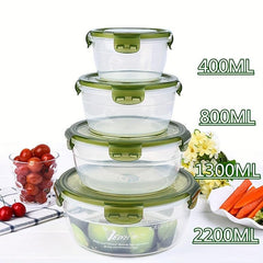 4pcs Leakproof Storage Box Set 2200ML 1300ML 800ML 400ML Green Red