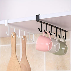 6 Hook Under Cabinet Coffee Mug Rack Holder Organizer Kitchen Storage Hooks
